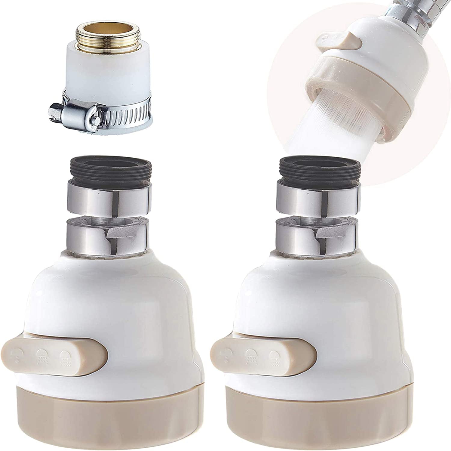 Hibbnet 4 PCS Kitchen Tap Aerator For Sink,360-Degree Twist And Rotation Adjustable Tap Attachment,2 Spray Modes Function Tap Aerator-Soft Stream/Strong Sprayer 24mm Male Thread - Chrome
