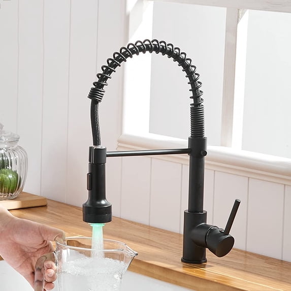 Kitchen Sink Faucet for Bar Farmhouse Commercial, 2 Function Water Outlet LED Kitchen Faucets, Brushed Nickel and Black Sink Faucet, Pull Out Kitchen Mixer Tap