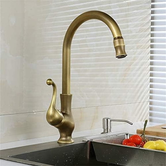 Kitchen Sink Faucet for Bar Farmhouse Commercial, Antique Brass Single Handle/Hole Kitchen Faucets, 360 Rotate Bathroom Basin Faucet, Cold Hot Water Mixer Sink Taps
