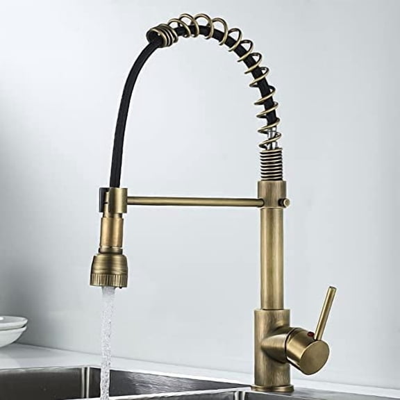 Kitchen Sink Faucet for Bar Farmhouse Commercial, Antique Bronze Kitchen Faucet, Hot Cold Water Mixer Tap, Spring Type Brass Deck Mounted Kitchen Sink Faucets