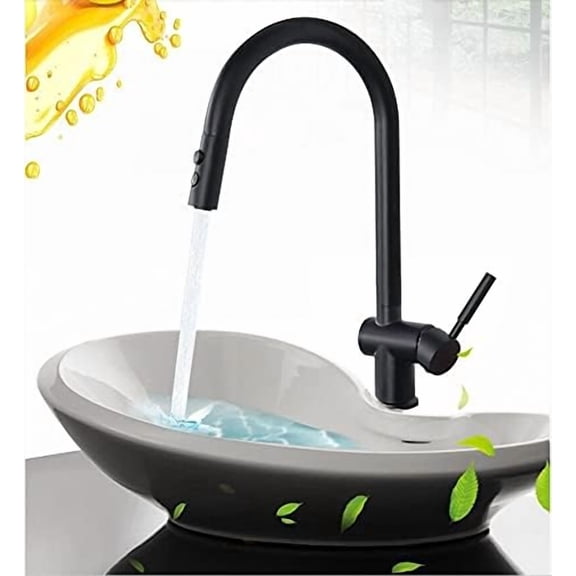 Kitchen Sink Faucet for Bar Farmhouse Commercial, Black Brass Kitchen Faucet, Pull Out Side Sprayer Dual Spout Single Handle Mixer Tap, Sink Faucet, 360 Rotation Kitchen Faucets
