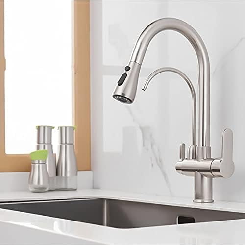 Kitchen Sink Faucet for Bar Farmhouse Commercial, Black Gold Filter Kitchen Faucets, Pure Water Rotatable Dual Spout Kitchen Faucet, Dual Handles Filtered Mixer Tap for Kitchen