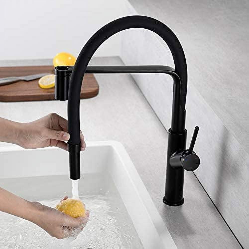 Kitchen Sink Faucet for Bar Farmhouse Commercial, Black Kitchen Pull Out Silver Single Handle ...