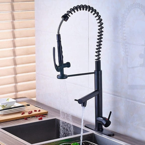 Kitchen Sink Faucet for Bar Farmhouse Commercial, Bright Chrome Spring Pull Down Kitchen Faucet, Hands Free Sprayer Head with Lock Hot Cold Water Kitchen Mixer Tap, Swivel Spout