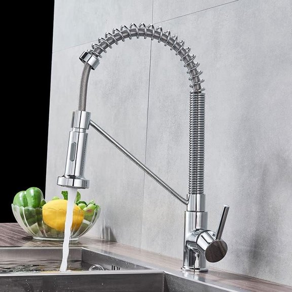 Kitchen Sink Faucet for Bar Farmhouse Commercial, Chrome/ Black Style Kitchen Spring Faucet, Pull Down Faucet, Single Handle Water Mixer Tap, 360 Rotation Kitchen Water Mixer Tap
