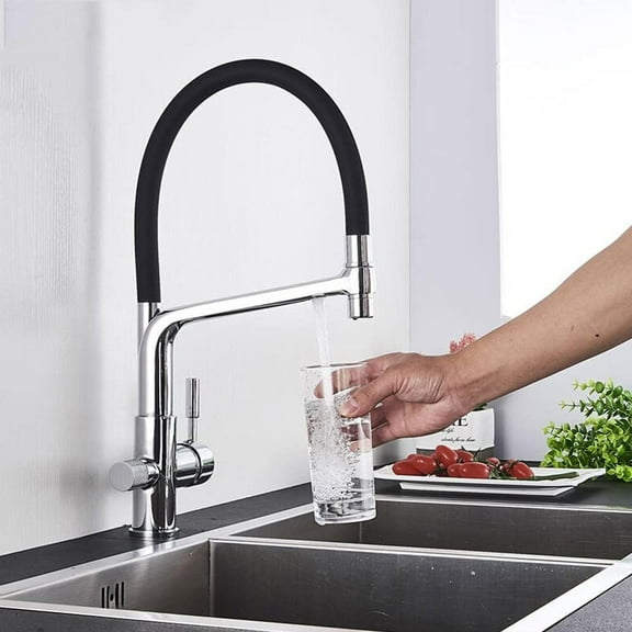Kitchen Sink Faucet for Bar Farmhouse Commercial, Chrome/Matte Black/Nickel/White Kitchen Purified Faucets, Hot Cold Rotation Pull Down Mixer Tap with 2 Outlet Spout