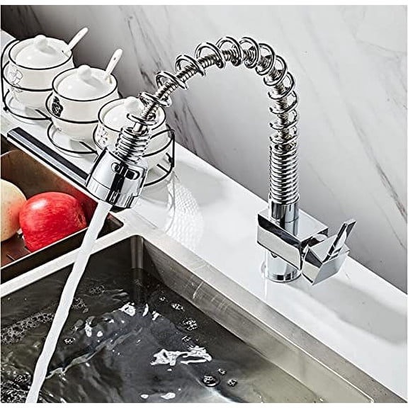 Kitchen Sink Faucet for Bar Farmhouse Commercial, Chrome Pull Out Kitchen Spring Faucet Sink Mixer Tap, 360 Degree Rotation Kitchen Mixer Taps, Kitchen Tap