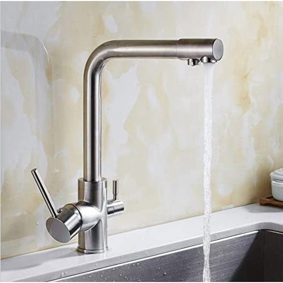 Kitchen Sink Faucet for Bar Farmhouse Commercial, Gold/Black Kitchen Faucet, Solid Brass Crane for Kitchen, Deck Mounted Water Filter Tap, Three Ways Sink Mixer, 3 Way Kitchen Faucet