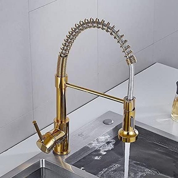 Kitchen Sink Faucet for Bar Farmhouse Commercial, Gold Brass Spring Pull Down Sink Mixer Tap, Rotation Kitchen Mixer Taps, Kitchen Tap, Kitchen Sink Faucet