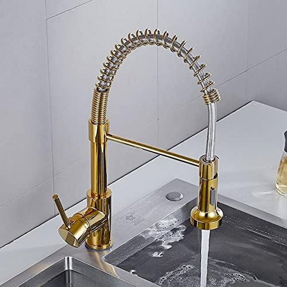 Kitchen Sink Faucet for Bar Farmhouse Commercial, Gold Brass Spring Pull Down Sink Mixer Tap, Rotation Kitchen Mixer Taps, Kitchen Tap, Kitchen Sink Faucet
