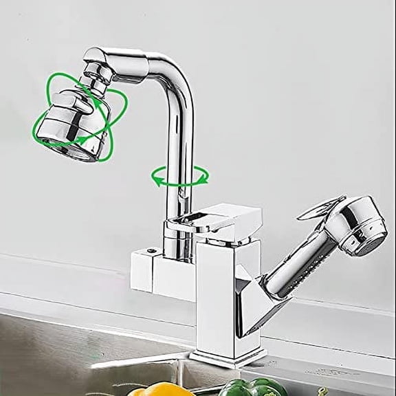 Kitchen Sink Faucet for Bar Farmhouse Commercial, Matte Black Brass Kitchen Sink Faucet, Contemporary Fashion Multifunctional Water Outlet Hot and Cold Faucet, Deck Installation