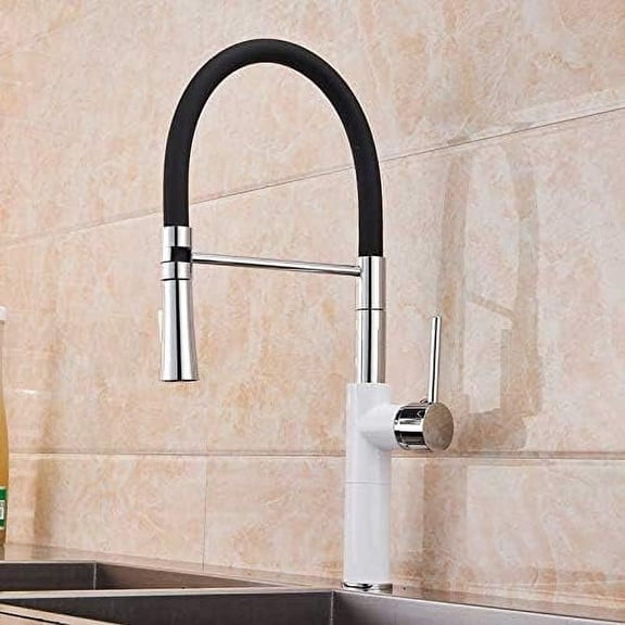 Kitchen Sink Faucet for Bar Farmhouse Commercial, Matte Black Kitchen Faucet, Single Lever Stream Sprayer Kitchen Mixers with Bracket, Deck Mounted Chrome White Hot Cold Water Tap