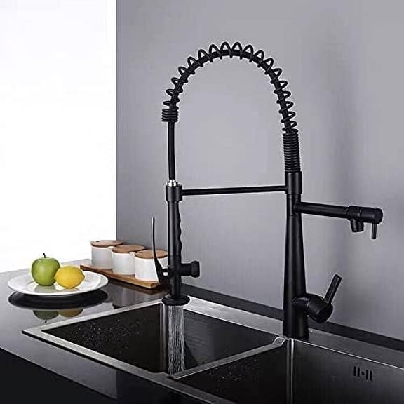Kitchen Sink Faucet for Bar Farmhouse Commercial, Matte Black Kitchen Sink Mixer Tap, 360 Degree Rotation Spring Mixer Taps, Kitchen Tap Pull Down Kitchen Faucet