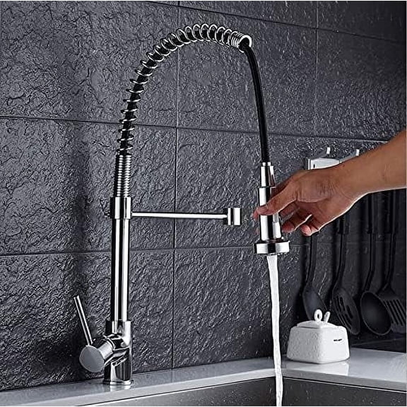 Kitchen Sink Faucet for Bar Farmhouse Commercial, Spring Pull Down Kitchen Faucet, Black Oil Brushed 360 Swivel Handheld Shower Kitchen Mixer, Hot Cold 2 Outlet Spring Tap