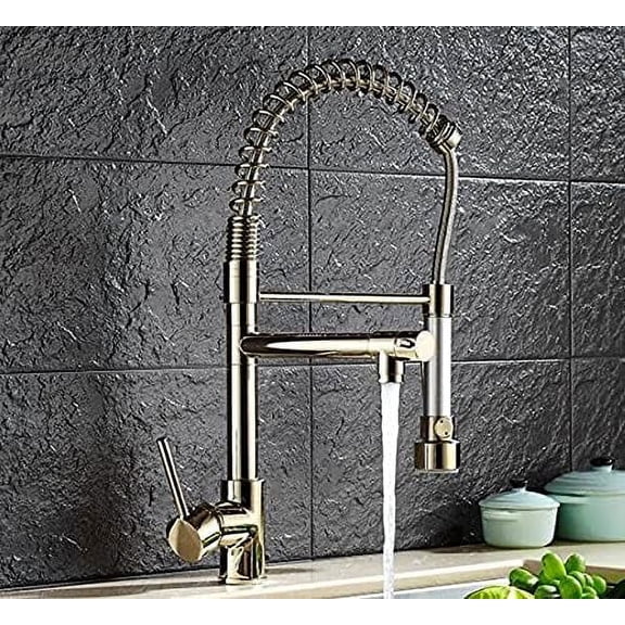 Kitchen Sink Faucet for Bar Farmhouse Commercial, Spring Pull Down Kitchen Faucet, Black Oil Brushed 360 Swivel Handheld Shower Kitchen Mixer, Hot Cold 2 Outlet Spring Tap