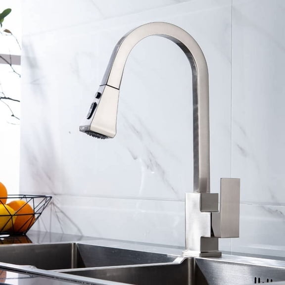 Kitchen Sink Faucet for Bar Farmhouse Commercial, Square Black Single Handle Kitchen Faucets, Pull Out Kitchen Tap, Single Hole Swivel 360 Degree Rotation Hot Cold Mixer Tap