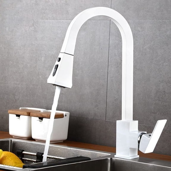 Kitchen Sink Faucet for Bar Farmhouse Commercial, Square Black Single Handle Kitchen Faucets, Pull Out Kitchen Tap, Single Hole Swivel 360 Degree Rotation Hot Cold Mixer Tap