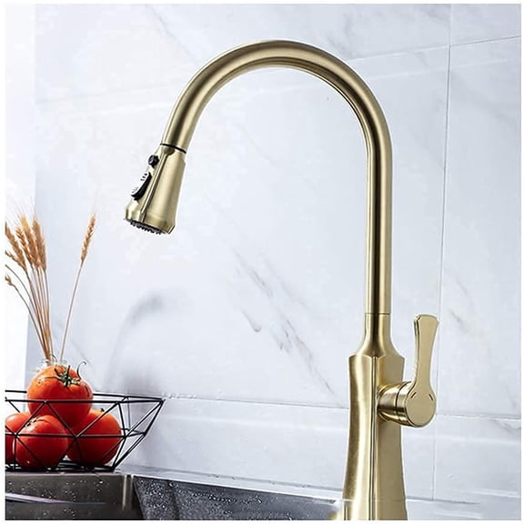 Kitchen Sink Faucet Brass 360 Degrees Rotation Pull Out Sprayer 2 Modes Single Handle Mixer Tap,brushedgold