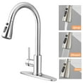 thumbnail image 1 of Kitchen Sink Faucet Brushed Nickel with Pause Button, High Arc Single Handle Kitchen Sink Faucets with Pull Down Sprayer Mix Hot and Cold Water with Deck Plate, Suit to 1 or 3 Holes, 1 of 9