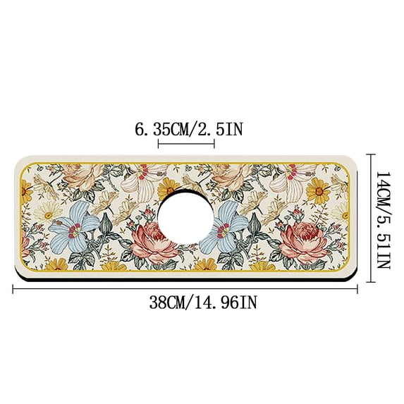 Kitchen Sink Faucet Diatomite Mud Absorbent Pad for Countertop, 38 x 13 cm, Quick-Dry Non-Slip Mat to Protect Table Area