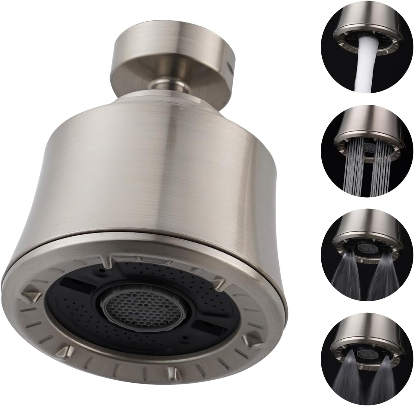 Kitchen Sink Faucet Head, Swivel 360 Degree Faucet Sprayer Head with 4 Spray Modes, Big Angle Faucet Aerator Adapter Fits Female 55/64“ Male 15/16" for Bathroom/Kitchen/Rvs, Brushed Nickel