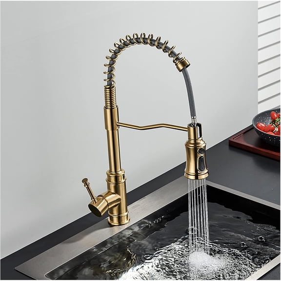 Kitchen Sink Faucet,High Arc Spring Kitchen Faucets,Single Handle Commercial Kitchen Faucet with Pull Down Sprayer,Triple Function,360 Degree Swivel Sink Faucet for Kitchen Sink,Brass,Matte Black