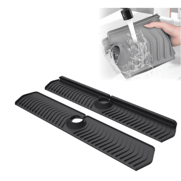 Kitchen Sink Faucet Mat, 2026 New Foldable Faucet Mat for Kitchen Sink, 30in Silicone Faucet Guard & Draining Mat Keep Countertops Dry Splash Guard (Black, 30in)