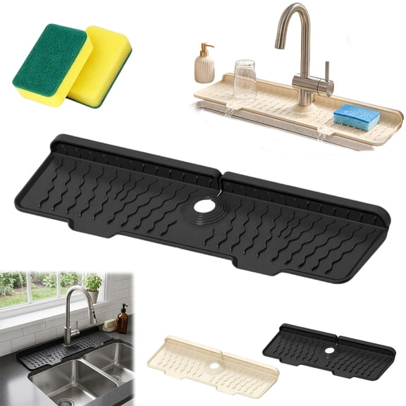 Kitchen Sink Faucet Mat, 7° Slope Silicone Splash Guard Pad