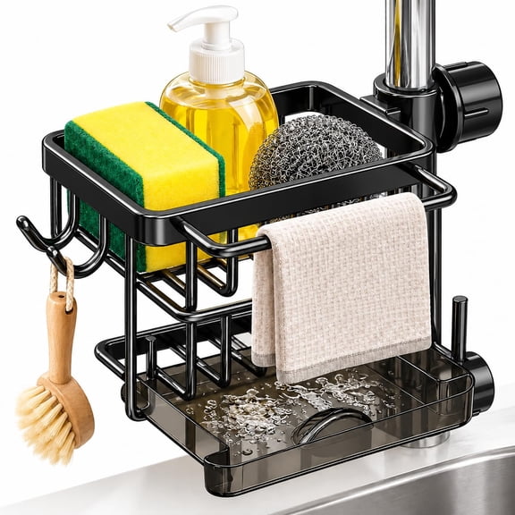 Kitchen Sink Faucet Organizer, Dish Sponge Holder for Kitchen Sink Caddy Organizer Detachable Hanging Faucet Drain Rack for Kitchen Bathroom