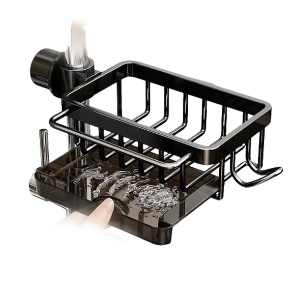 Kitchen Sink Faucet Organizer, Faucet Drainer Basket Sponge Holder, Space Saving Sink Rack for 0.7-1.1 Inch Round Water Pipe
