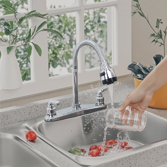 Kitchen Sink Faucet Stainless steel Double Handle Pull Down Sprayer Swivel Mixer