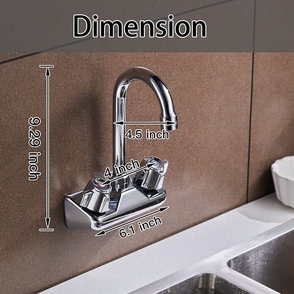 Kitchen Sink Faucet Wall Mount 4" Center Commercial Kitchen Sink Faucet with 3-1/2" Gooseneck Spout Two Knob Handles Brass Constructed Mixer Tap Chrome Polished
