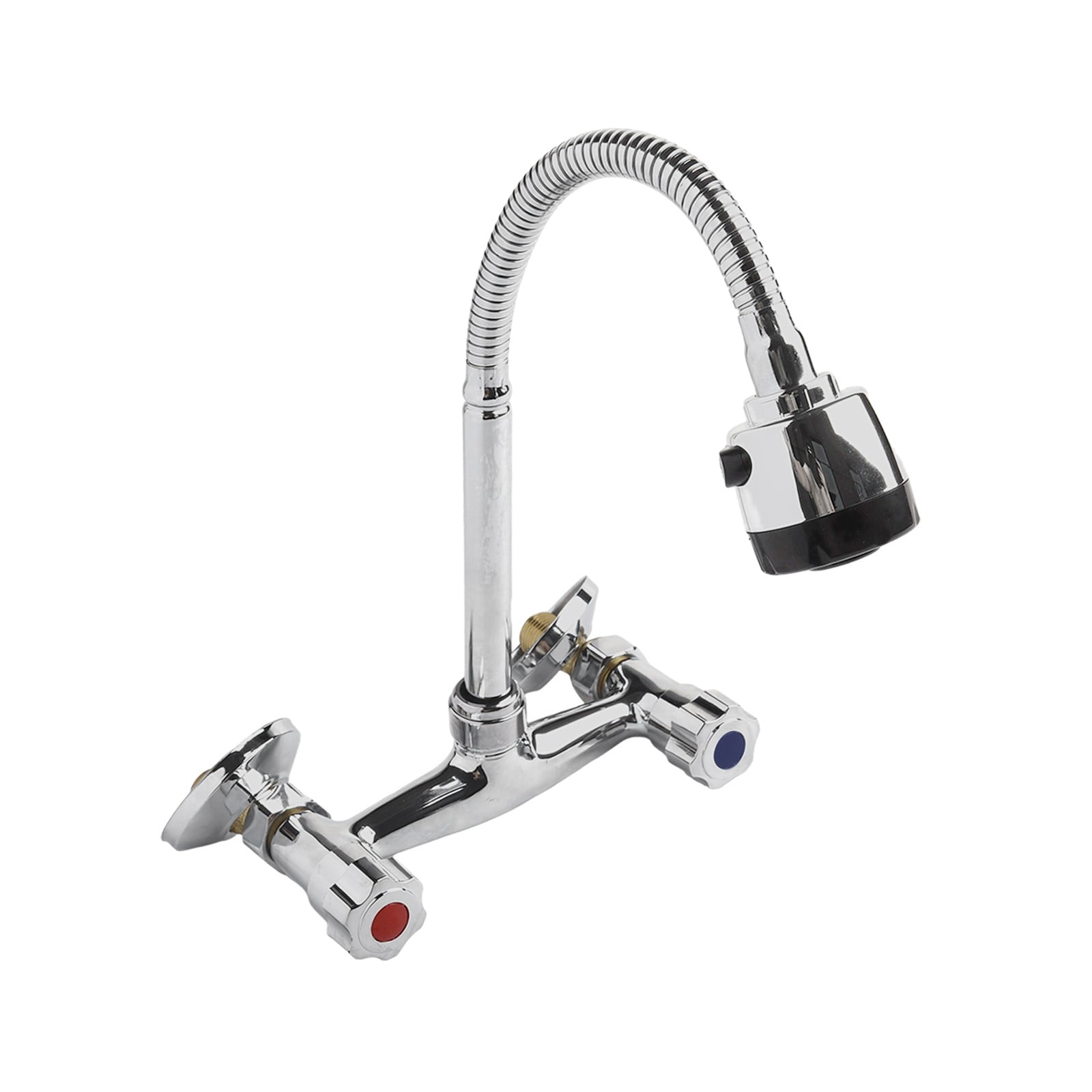 Kitchen Sink Faucet Wall-Mounted Cold And Hot Water Mixer Faucets 360° Rotatable Dual Handle Kitchen Splashproof Faucet