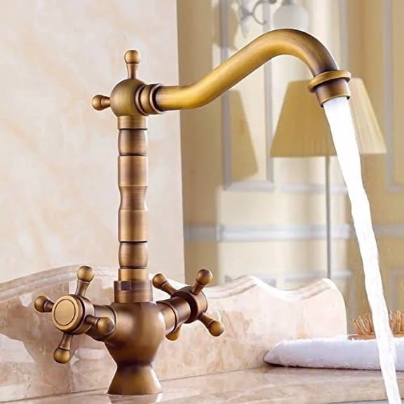 Kitchen Sink Faucet for Bar Farmhouse Commercial, Antique Two Handle Faucet, Copper Bathroom Sink Faucets, Countertop Basin Kitchen Faucet