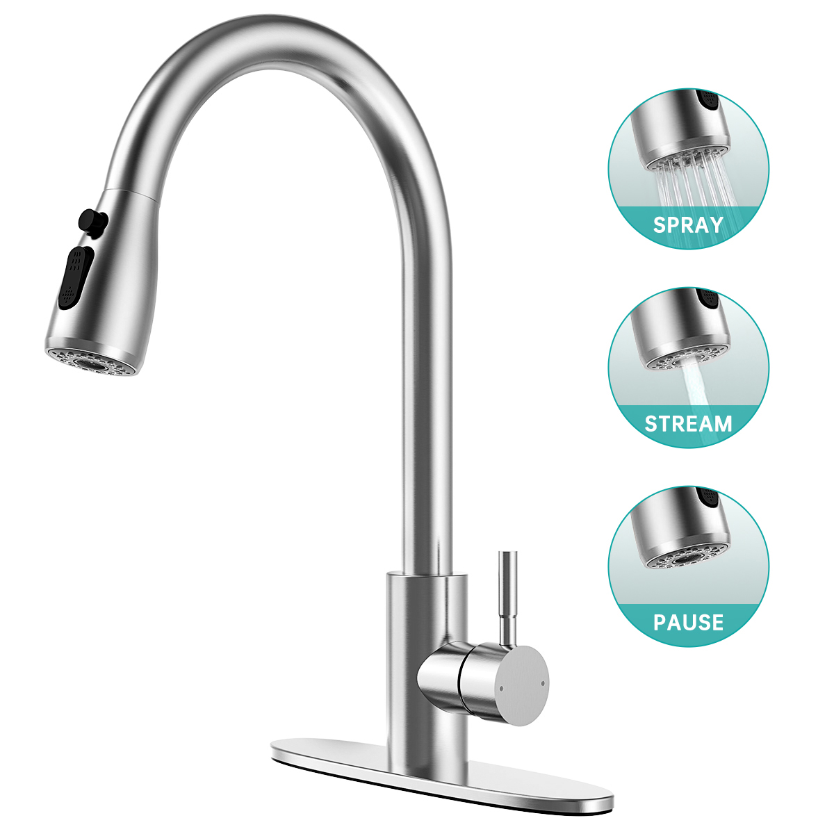 Kitchen Sink Faucets with Pull Down Sprayer, High Arc Single Handle with Water Lines - image 1 of 9