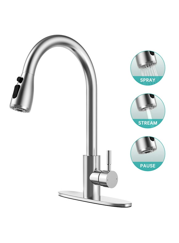 Kitchen Sink Faucets with Pull Down Sprayer, High Arc Single Handle with Water Lines