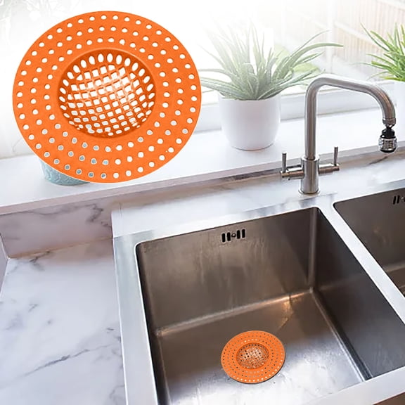 Kitchen Sink Filter Non Slip, QQZ Expandable Drain Cover for Bathroom, Plastic Hair Catcher Strainer with Fine Mesh for Tub Shower Floor Drain, Orange