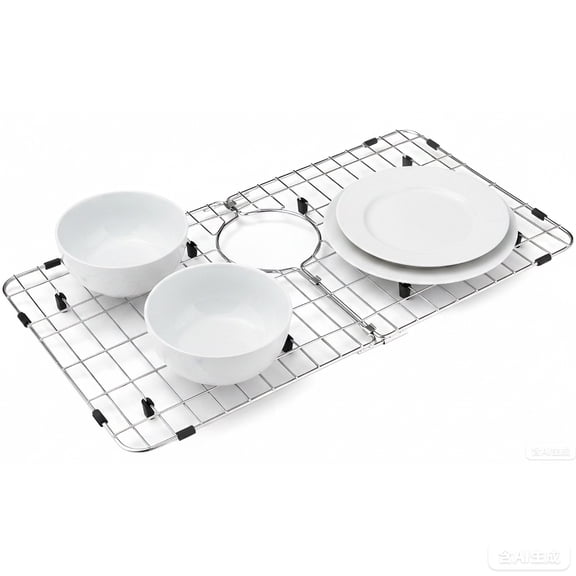 Kitchen Sink Grate, 26 x 14.1" Stainless Steel Kitchen Sink Protector with 5.1 in Drain Opening, Detachable Dish Drying Grid with Rubber Feet, Bottom Grid Rack for Single Bowl Protection