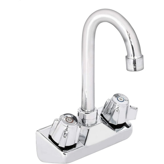 Kitchen Sink No Lead Faucet - DuraSteel 4" Center Wall Mounted Commercial Kitchen Sink Faucet with 3-1/2" Gooseneck Spout - NSF Certified - Dual Knob Handles - Brass Constructed & Chrome Polished