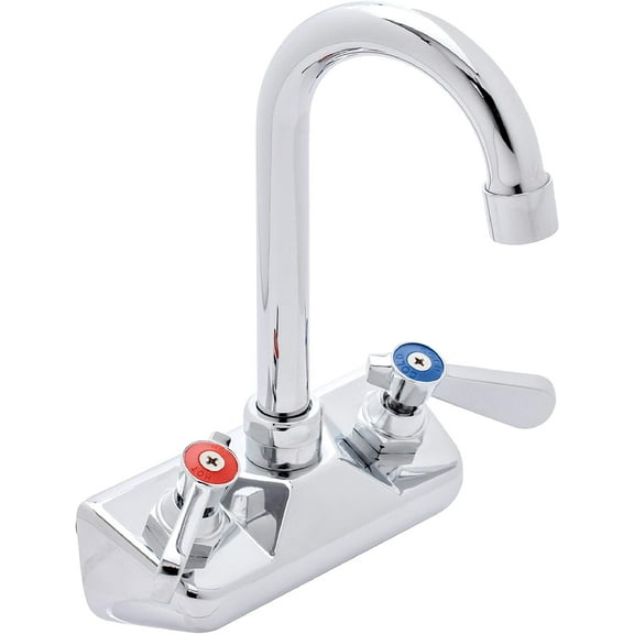 Kitchen Sink No Lead Faucet - DuraSteel 4" Center Wall Mounted Commercial Kitchen Sink Faucet with 3-1/2" Gooseneck Spout - NSF Certified - Dual Lever Handles - Brass Constructed & Chrome Polished