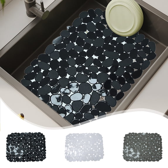 Kitchen Sink Mat | PVC Non-Slip Drainage Mat | Cutlery Bowl Protection, Durable Stone Design, Quick Dry Surface | Black, Gray, White | 30x40 cm