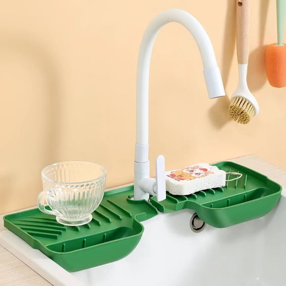 Kitchen Sink Mat, Xinsrenus Anti-Slip Drainage Mat, 45.5x17cm TPR Sink Caddy Countertop Protector Waterproof Quick Dry, Green