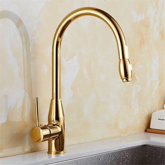 Kitchen Sink Mixer Tap, Pull Out Spray Kitchen Faucet Gold Sink Mixer Tap 360 Degree Rotation Kitchen Mixer Taps Kitchen Tap Deck Mounted Single Handle Brass Retro Kitchen Sink Faucet