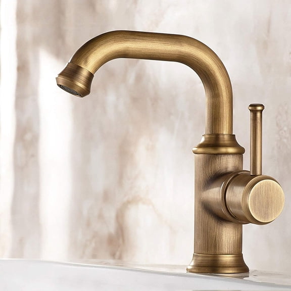 Kitchen Sink Mixer Tap, Single Lever Bathroom Retro Basin Mixer Tap with Bubbler Hot and Cold Adjustable Ceramic Valves, Brushed Brass Sink Tap for Hotel Toilet Kitchen Restroom