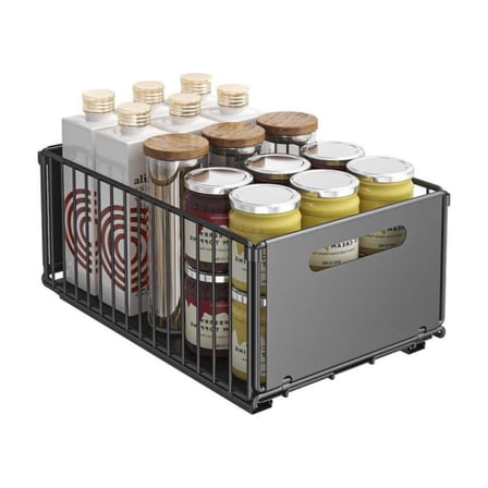 Under Kitchen Sink Organiser, Extendable Under Sink Organiser with Adhesive Film, Under Sliding Cupboard Basket, Storage Shelf for Kitchen and Bathroom