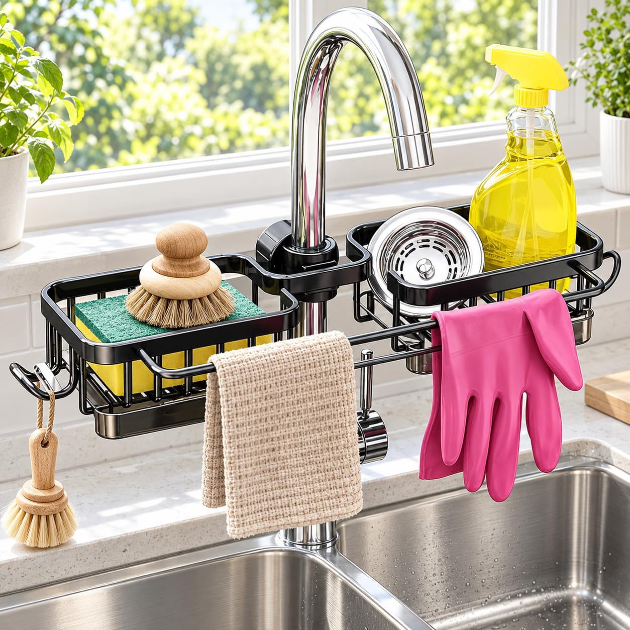 Kitchen Sink Organizer Rack, Adjustable Aluminum Faucet Organizer with ...