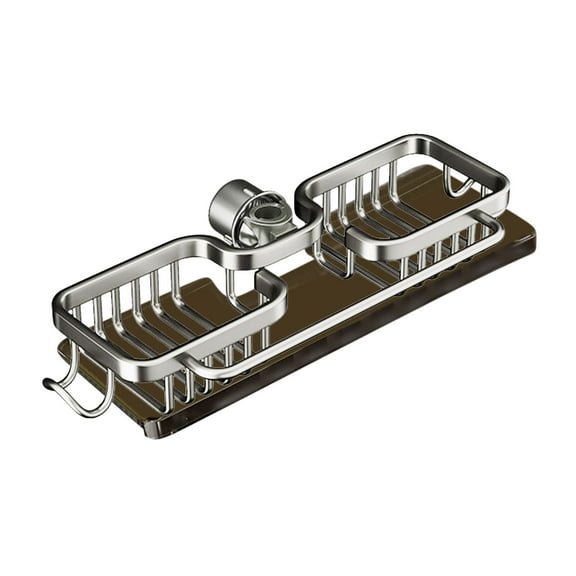 Kitchen Sink Organizer Rack Aluminum Alloy 13x4 Inch | No-Drill Faucet Storage Shelf with Hooks, Quick-Dry Hollow Design, Drip Tray | Space-Saving Bathroom & Kitchen Caddy