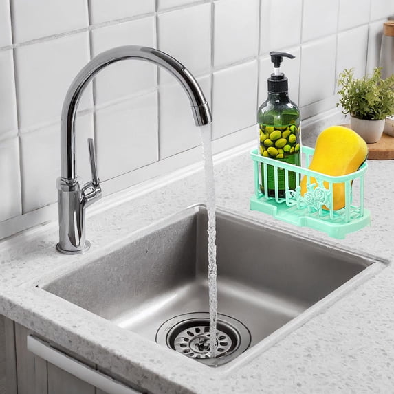 Kitchen Sink Organizer Sponge Stand Rack, Plastic Storage Tool with Drainage, Ventilated Design for Bathrooms, Process Rooms, Red/Green/Blue/Gray, 19.5x9.5x9cm