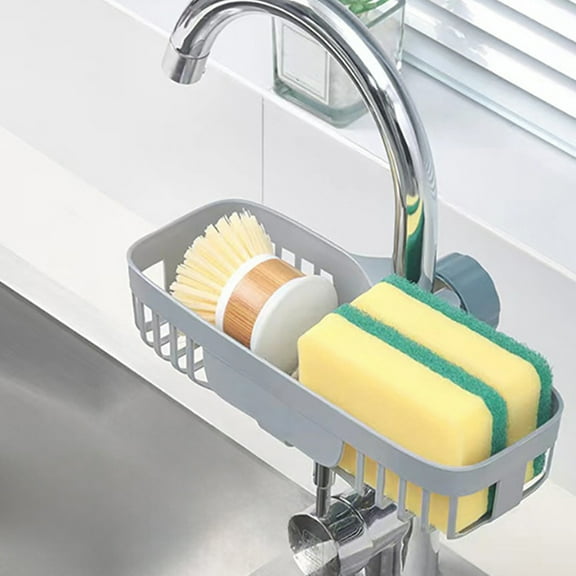 Kitchen Sink Organizer, Xinsrenus Space Saving Sink Caddy, Plastic Dish Rack with Drainage for Sponge Brush Soap, Multifunctional Sink Shelf Countertop Storage Gray