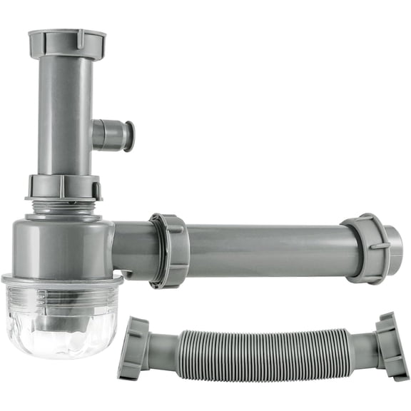Kitchen Sink P-Trap Kit, 1-1/2 Inch Adjustable Drain Pipe with Flexible & Straight Pipes, Dishwasher Connection, Anti-Odor Trap for Kitchen, Utility, Bar & Laundry Sink